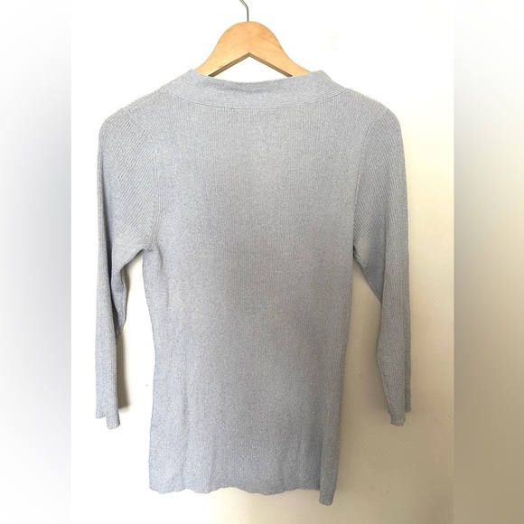 August Silk Metallic Gray Knit Top Women’s Sz Large Beaded V Neck 3/4 Sleeve - Picture 7 of 8